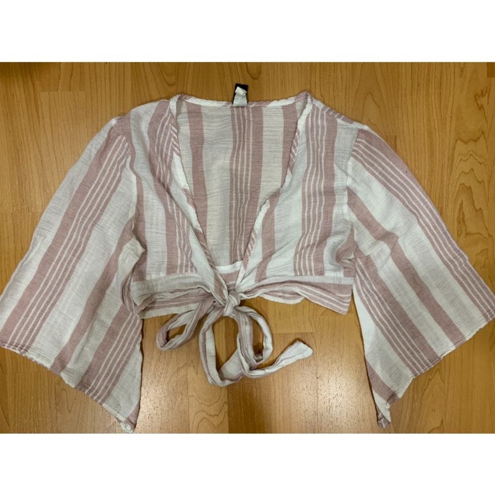 Windsor Pink and White Striped Wrap Crop Top